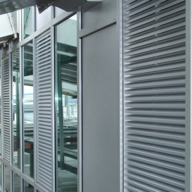 AVS34 Aluminium Satin Anodised Louvres to high level roof top enclosure